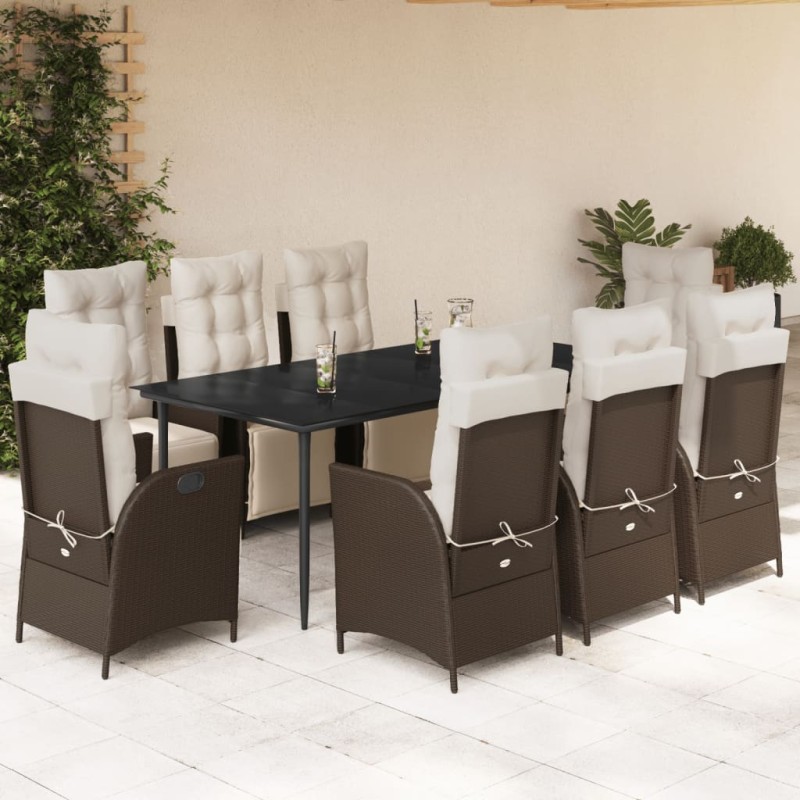vidaXL 9-tlg. Garten-Essgruppe mit Kissen Braun Poly Rattan vidaXL 9-tlg. Garten-Essgruppe mit Kissen Braun Poly Rattan