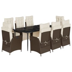 vidaXL 9-tlg. Garten-Essgruppe mit Kissen Braun Poly Rattan