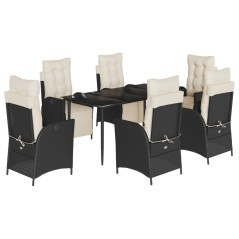 vidaXL 7-tlg. Garten-Essgruppe mit Kissen Schwarz Poly Rattan