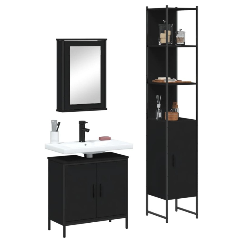 vidaXL 3-tlg. Badmöbel-Set Schwarz Holzwerkstoff vidaXL 3-tlg. Badmöbel-Set Schwarz Holzwerkstoff