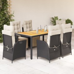 vidaXL 7-tlg. Garten-Essgruppe mit Kissen Schwarz Poly Rattan