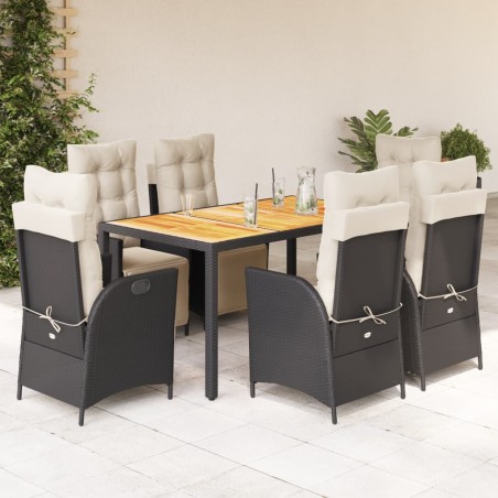 vidaXL 7-tlg. Garten-Essgruppe mit Kissen Schwarz Poly Rattan