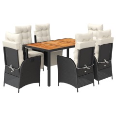 vidaXL 7-tlg. Garten-Essgruppe mit Kissen Schwarz Poly Rattan