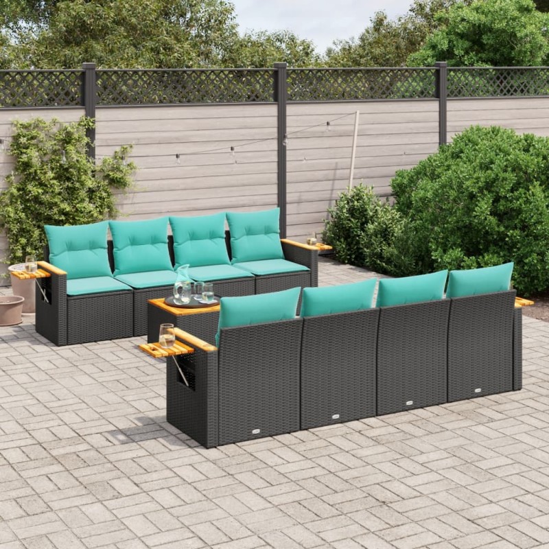vidaXL 9-tlg. Garten-Sofagarnitur mit Kissen Schwarz Poly Rattan vidaXL 9-tlg. Garten-Sofagarnitur mit Kissen Schwarz Poly Rattan