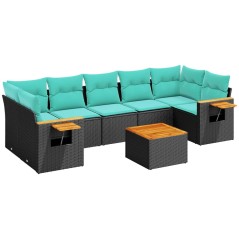 vidaXL 8-tlg. Garten-Sofagarnitur mit Kissen Schwarz Poly Rattan