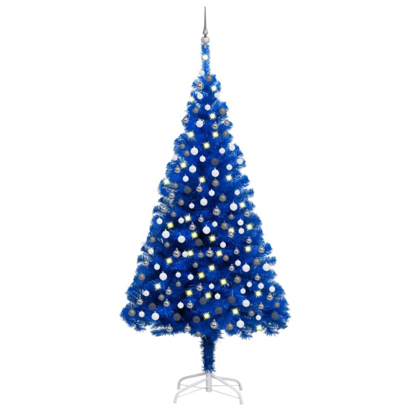 Künstlicher Weihnachtsbaum mit LEDs & Kugeln Blau 240cm PVC Künstlicher Weihnachtsbaum mit LEDs & Kugeln Blau 240cm PVC