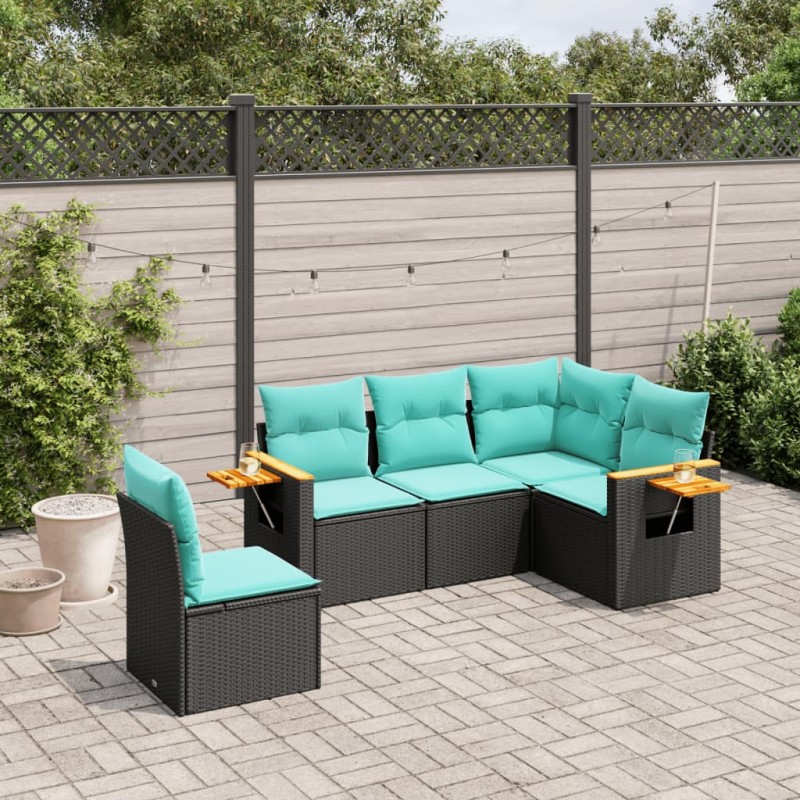 vidaXL 5-tlg. Garten-Sofagarnitur mit Kissen Schwarz Poly Rattan vidaXL 5-tlg. Garten-Sofagarnitur mit Kissen Schwarz Poly Rattan