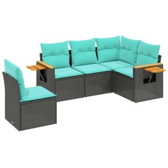 vidaXL 5-tlg. Garten-Sofagarnitur mit Kissen Schwarz Poly Rattan