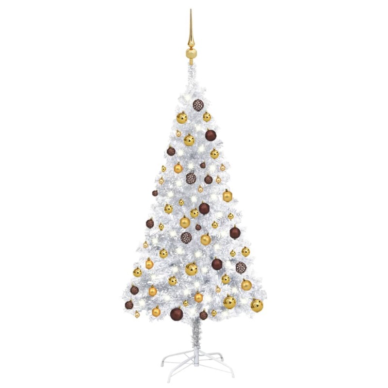 Künstlicher Weihnachtsbaum mit LEDs & Kugeln Silbern 120 cm PET Künstlicher Weihnachtsbaum mit LEDs & Kugeln Silbern 120 cm PET