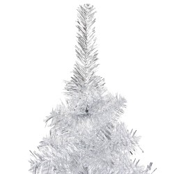 Künstlicher Weihnachtsbaum mit LEDs & Kugeln Silbern 120 cm PET