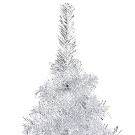 Künstlicher Weihnachtsbaum mit LEDs & Kugeln Silbern 120 cm PET