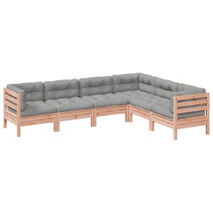 vidaXL 6-tlg. Garten-Sofagarnitur mit Kissen Massivholz Douglasie