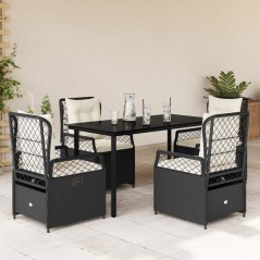 vidaXL 5-tlg. Garten-Essgruppe mit Kissen Schwarz Poly Rattan