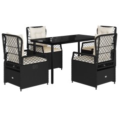 vidaXL 5-tlg. Garten-Essgruppe mit Kissen Schwarz Poly Rattan