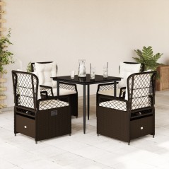 vidaXL 5-tlg. Garten-Essgruppe mit Kissen Braun Poly Rattan