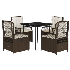 vidaXL 5-tlg. Garten-Essgruppe mit Kissen Braun Poly Rattan