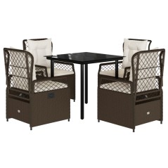 vidaXL 5-tlg. Garten-Essgruppe mit Kissen Braun Poly Rattan