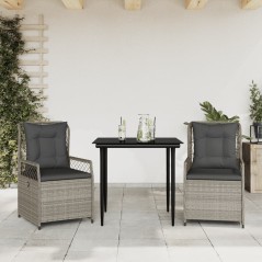 vidaXL 3-tlg. Garten-Essgruppe mit Kissen Hellgrau Poly Rattan
