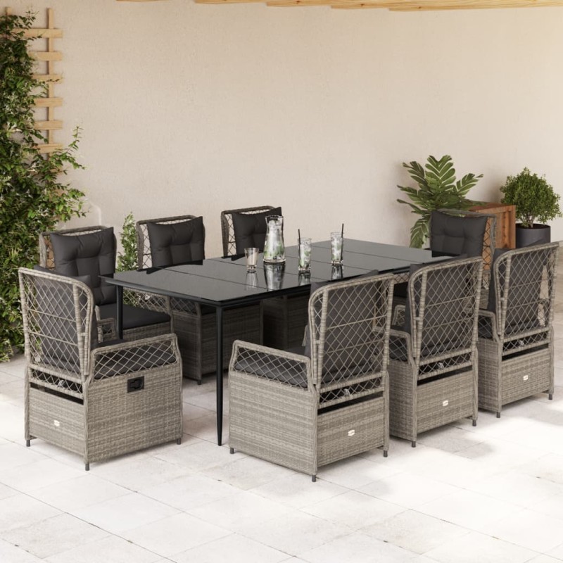 vidaXL 9-tlg. Garten-Essgruppe mit Kissen Hellgrau Poly Rattan vidaXL 9-tlg. Garten-Essgruppe mit Kissen Hellgrau Poly Rattan