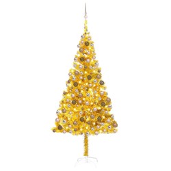Künstlicher Weihnachtsbaum mit LEDs & Kugeln Golden 240 cm PET