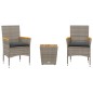 vidaXL 3-tlg. Bistro-Set mit Kissen Grau Poly Rattan und Glas vidaXL 3-tlg. Bistro-Set mit Kissen Grau Poly Rattan und Glas