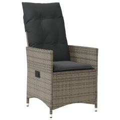 vidaXL Gartensessel Verstellbar mit Kissen Grau Poly Rattan