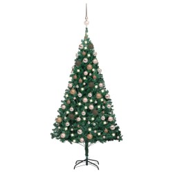 Künstlicher Weihnachtsbaum mit LEDs & Kugeln Grün 120 cm PVC