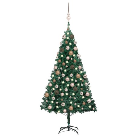 Künstlicher Weihnachtsbaum mit LEDs & Kugeln Grün 120 cm PVC