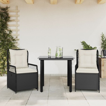 vidaXL 3-tlg. Garten-Essgruppe mit Kissen Schwarz Poly Rattan