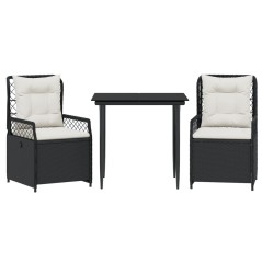 vidaXL 3-tlg. Garten-Essgruppe mit Kissen Schwarz Poly Rattan