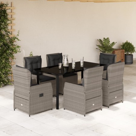 vidaXL 7-tlg. Garten-Essgruppe mit Kissen Hellgrau Poly Rattan