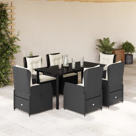 vidaXL 7-tlg. Garten-Essgruppe mit Kissen Schwarz Poly Rattan
