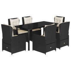 vidaXL 7-tlg. Garten-Essgruppe mit Kissen Schwarz Poly Rattan