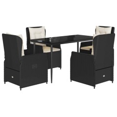vidaXL 5-tlg. Garten-Essgruppe mit Kissen Schwarz Poly Rattan