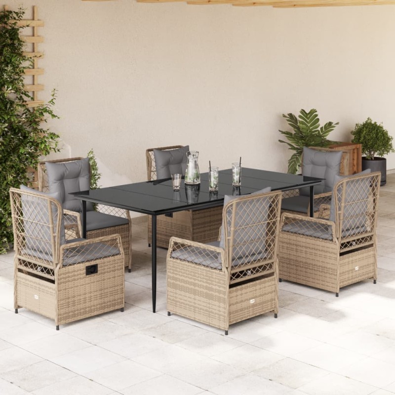 vidaXL 7-tlg. Garten-Essgruppe mit Kissen Beige Poly Rattan vidaXL 7-tlg. Garten-Essgruppe mit Kissen Beige Poly Rattan