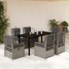 vidaXL 7-tlg. Garten-Essgruppe mit Kissen Hellgrau Poly Rattan