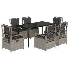 vidaXL 7-tlg. Garten-Essgruppe mit Kissen Hellgrau Poly Rattan