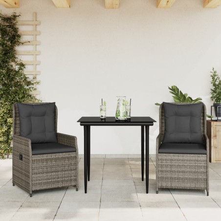 vidaXL 3-tlg. Garten-Essgruppe mit Kissen Grau Poly Rattan