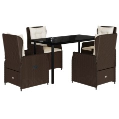 vidaXL 5-tlg. Garten-Essgruppe mit Kissen Braun Poly Rattan