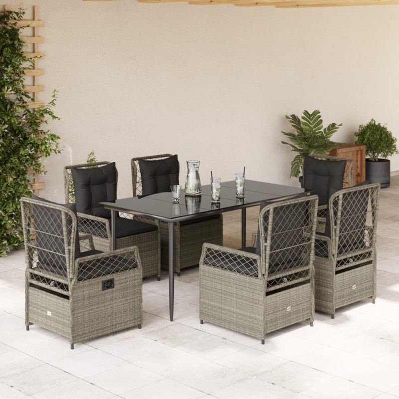 vidaXL 7-tlg. Garten-Essgruppe mit Kissen Hellgrau Poly Rattan vidaXL 7-tlg. Garten-Essgruppe mit Kissen Hellgrau Poly Rattan