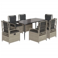 vidaXL 7-tlg. Garten-Essgruppe mit Kissen Hellgrau Poly Rattan