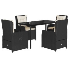 vidaXL 5-tlg. Garten-Essgruppe mit Kissen Schwarz Poly Rattan