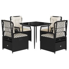 vidaXL 5-tlg. Garten-Essgruppe mit Kissen Schwarz Poly Rattan