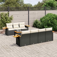 vidaXL 8-tlg. Garten-Sofagarnitur mit Kissen Schwarz Poly Rattan