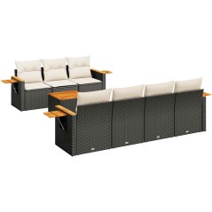 vidaXL 8-tlg. Garten-Sofagarnitur mit Kissen Schwarz Poly Rattan