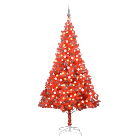 Künstlicher Weihnachtsbaum mit LEDs & Kugeln Rot 210 cm PVC
