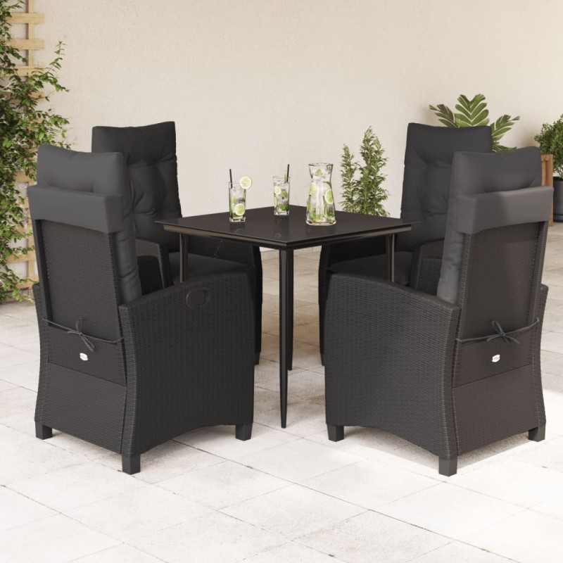 vidaXL 5-tlg. Garten-Essgruppe mit Kissen Schwarz Poly Rattan vidaXL 5-tlg. Garten-Essgruppe mit Kissen Schwarz Poly Rattan