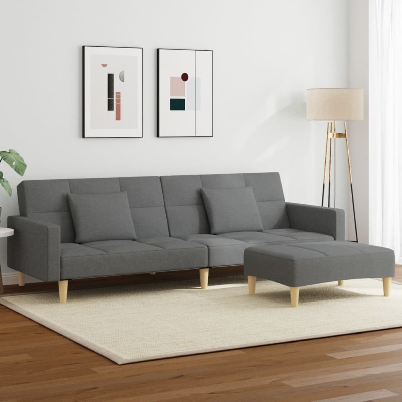 vidaXL Schlafsofa 2-Sitzer mit Fußhocker Dunkelgrau Stoff vidaXL Schlafsofa 2-Sitzer mit Fußhocker Dunkelgrau Stoff