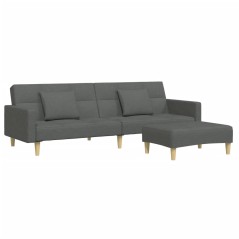 vidaXL Schlafsofa 2-Sitzer mit Fußhocker Dunkelgrau Stoff