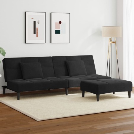 vidaXL Schlafsofa 2-Sitzer mit Fußhocker Schwarz Samt
